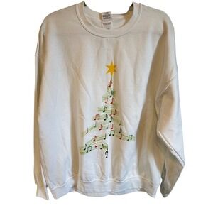 Vintage‎ Christmas Music Note Tree Sweatshirt Holiday Crewneck Pullover Size XL